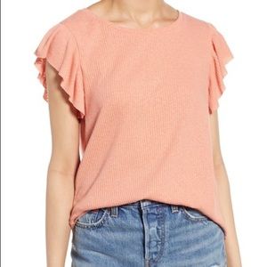 🔥sale! BP coral ribbed ruffled sleeve tee
